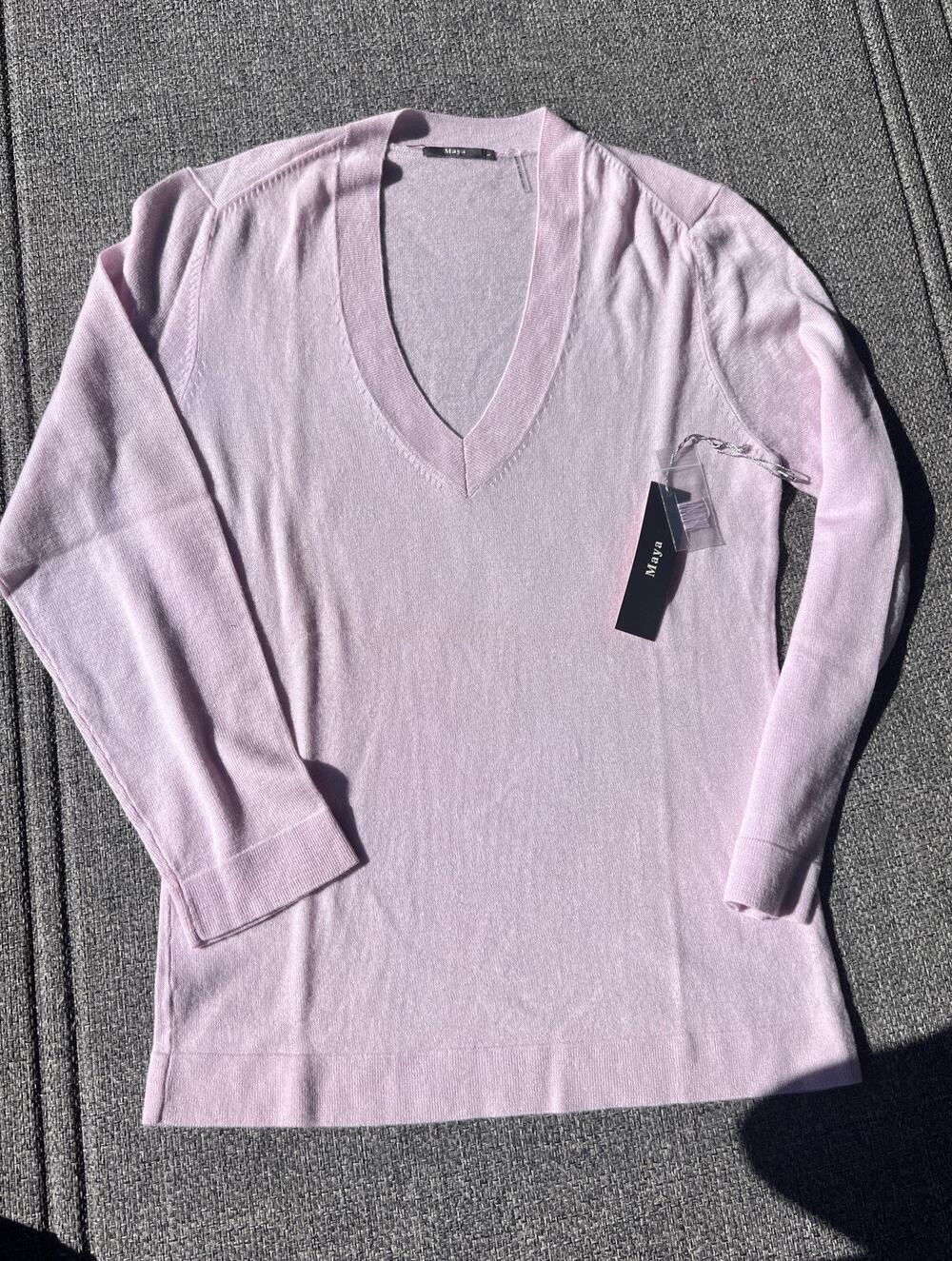 MAYA V-Neck Size Large Long Sleeve Lilac 100% Cashmere Sweater Lightweight